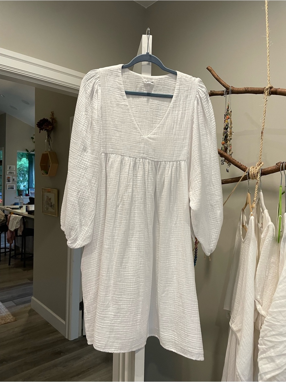 NWT tribal cotton gauze puff sleeve dress oversized L